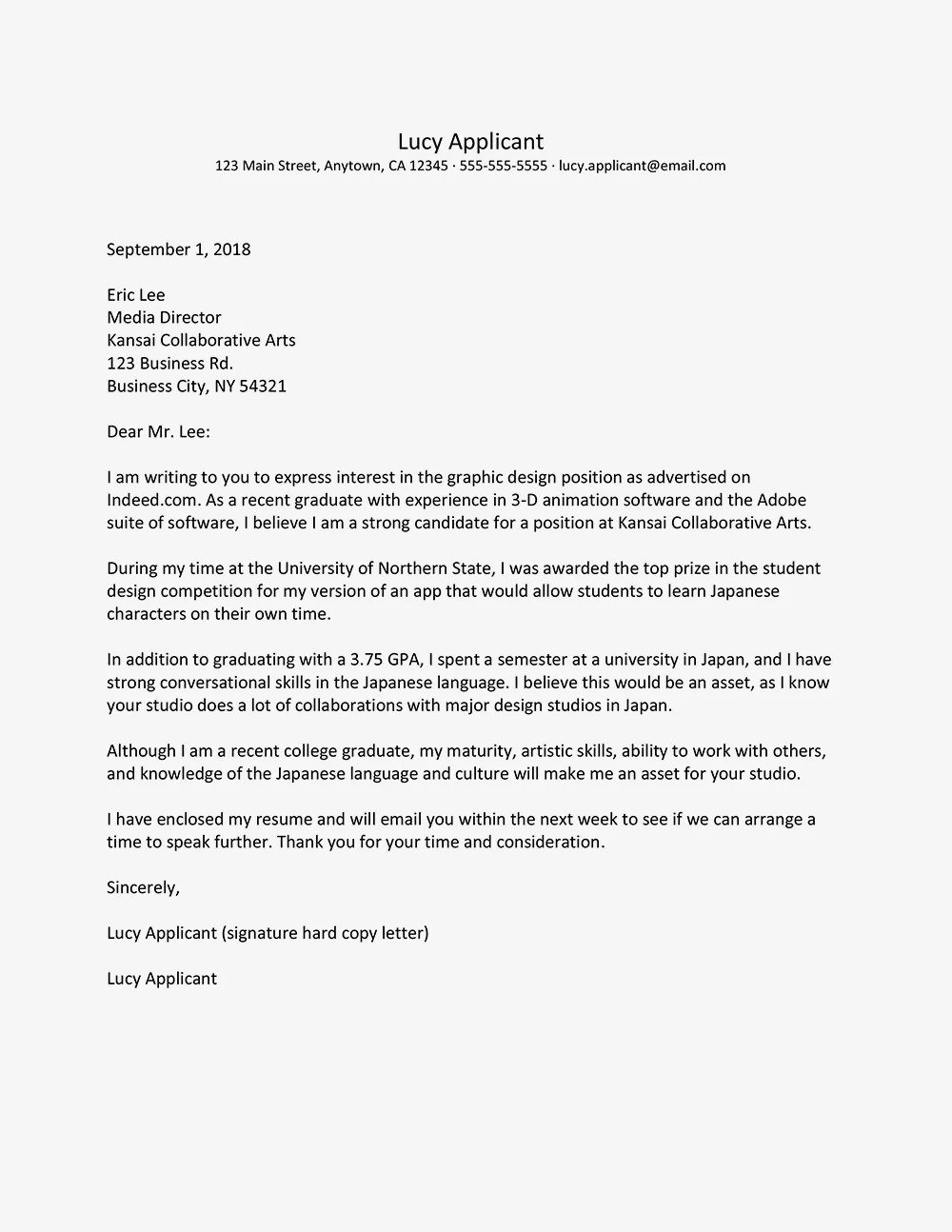 College Graduate Cover Letter from glints.com