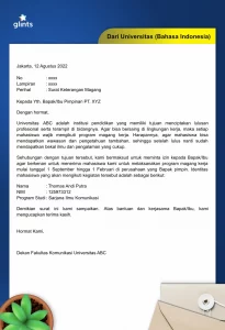 Contoh surat keterangan magang dari universitas dalam bahasa indonesia