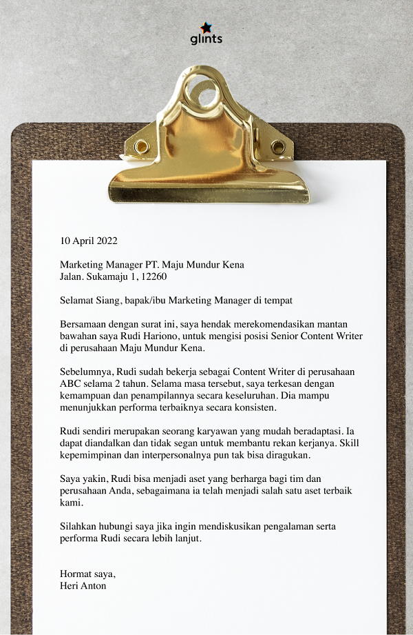 contoh surat rekomendasi kerja, bahasa indonesia