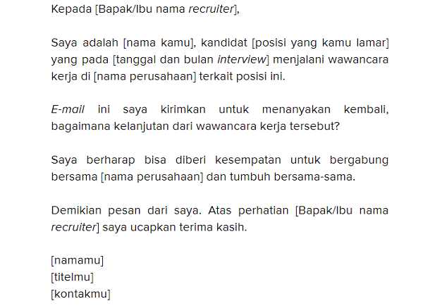 contoh email follow up interview bahasa indonesia