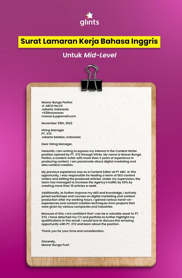 Contoh cover letter bahasa Inggris mid level