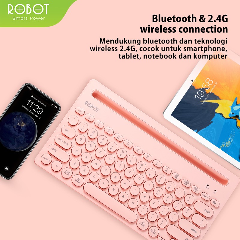 rekomendasi keyboard wireless ROBOT KB10 Portable Multi Device