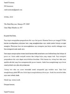 contoh surat resign mendadak bahasa indonesia