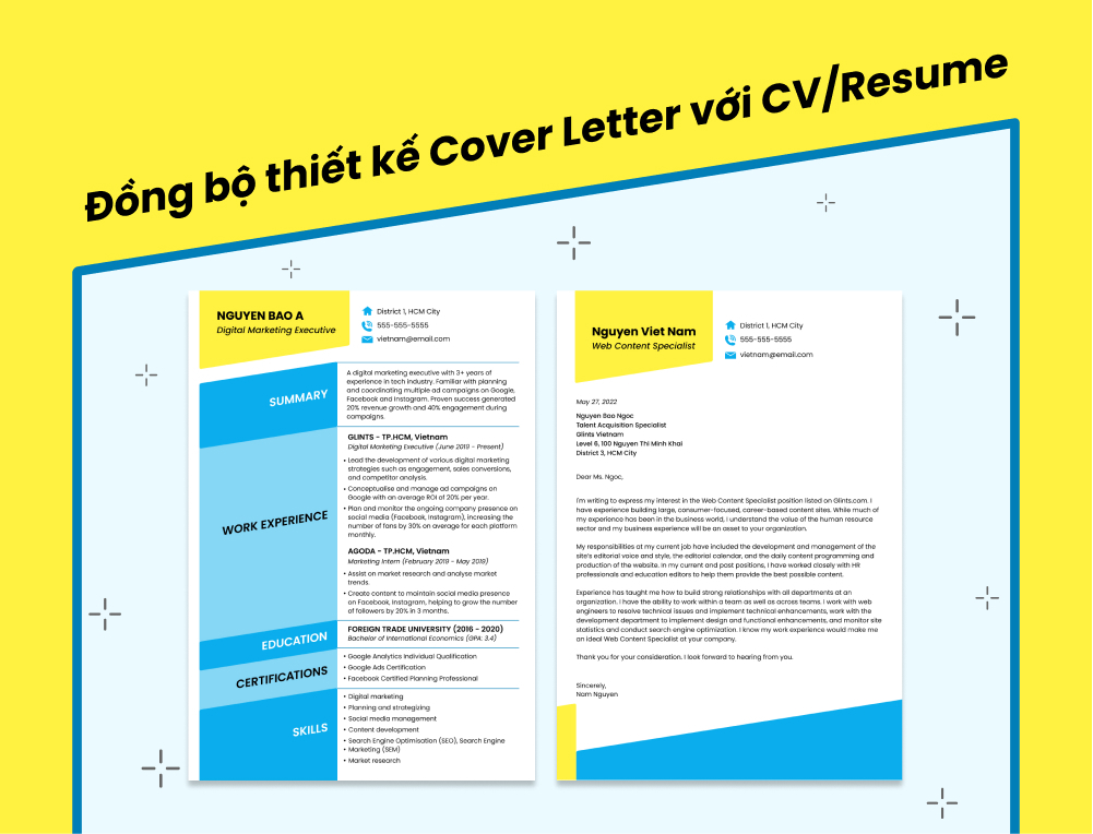 thiết kế đồng bộ cover letter và resume/cv tiếng anh