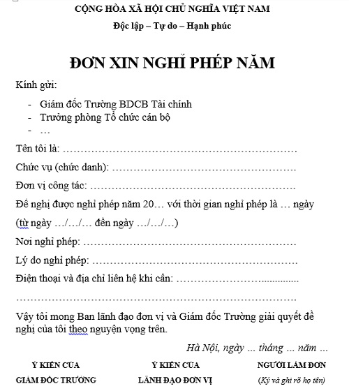 mẫu đơn xin nghỉ phép năm