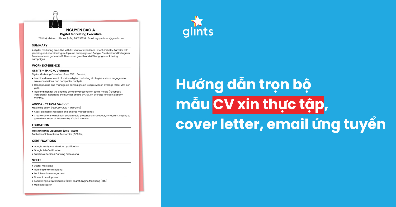 Hướng Dẫn Chi Tiết Và Trọn Bộ Mẫu Cv Xin Thực Tập, Cover Letter, Email Ứng  Tuyển - Glints Vietnam Blog