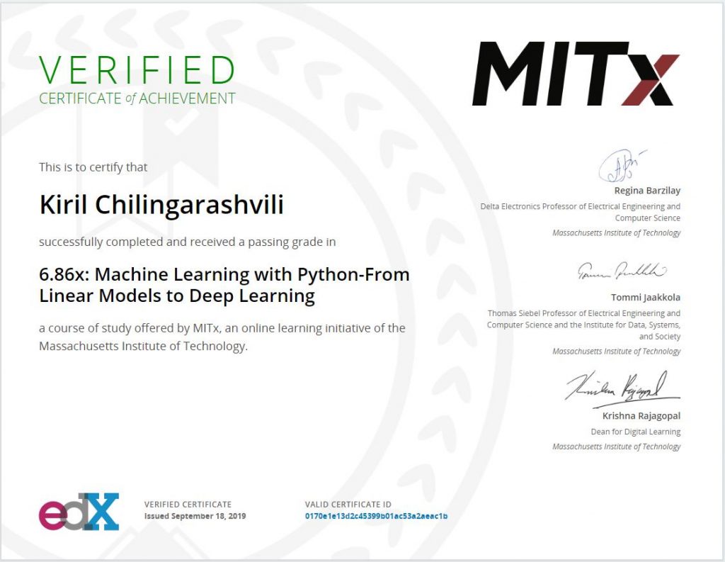 Machine Learning with Python: from Linear Models to Deep Learning (MITx)