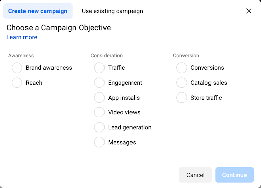 chọn objective cho campaign